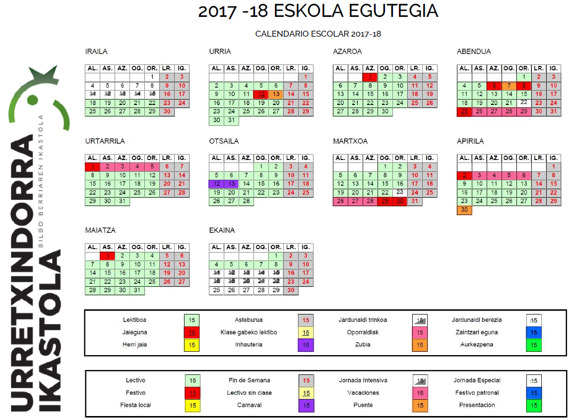 2017-18 ESKOLA EGUTEGIA / CALENDARIO ESCOLAR 2017-18